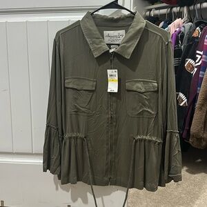 New olive green zip up blouse